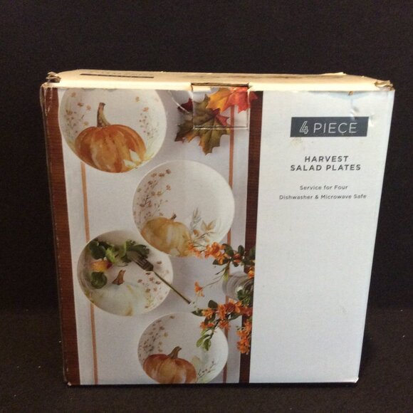 Linden Street Harvest Pumpkin 4 Salad Plates Used in Original Box Thanksgiving - Picture 11 of 15